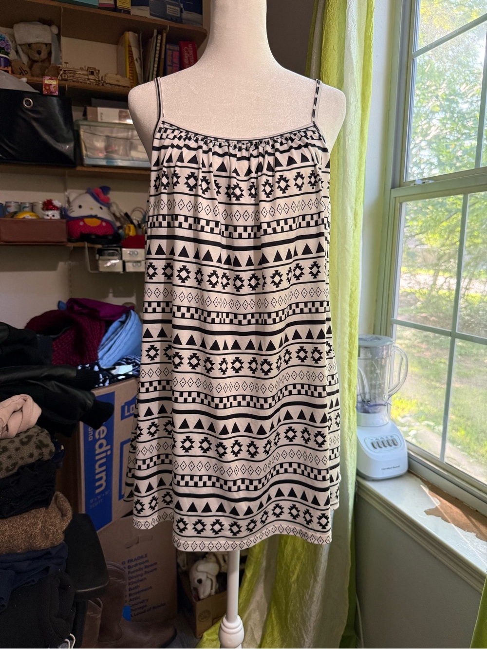 Black & Cream Tribal Print Spaghetti Strap Dress